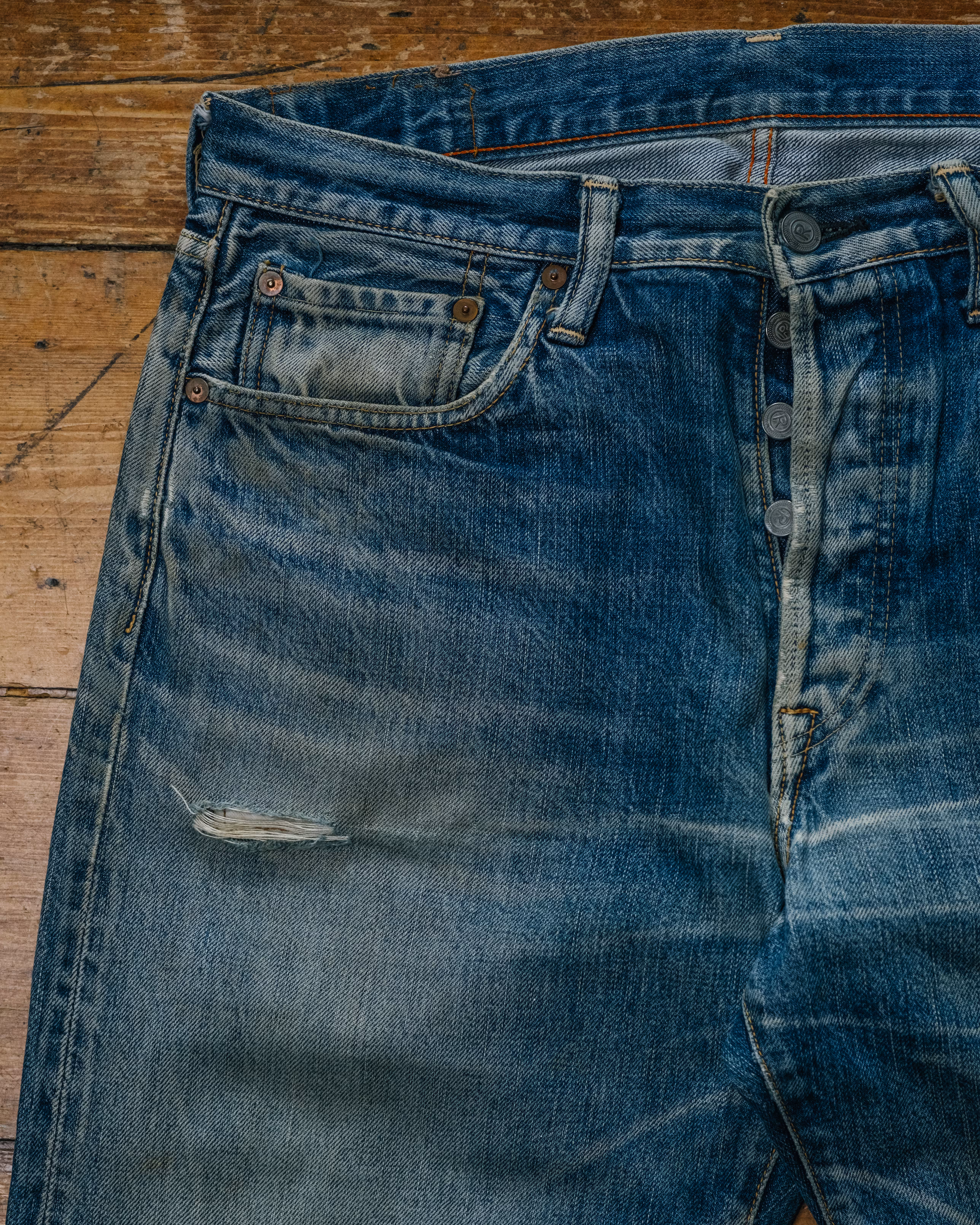 45rpm Japanese Selvedge Denim hard fade detail 18