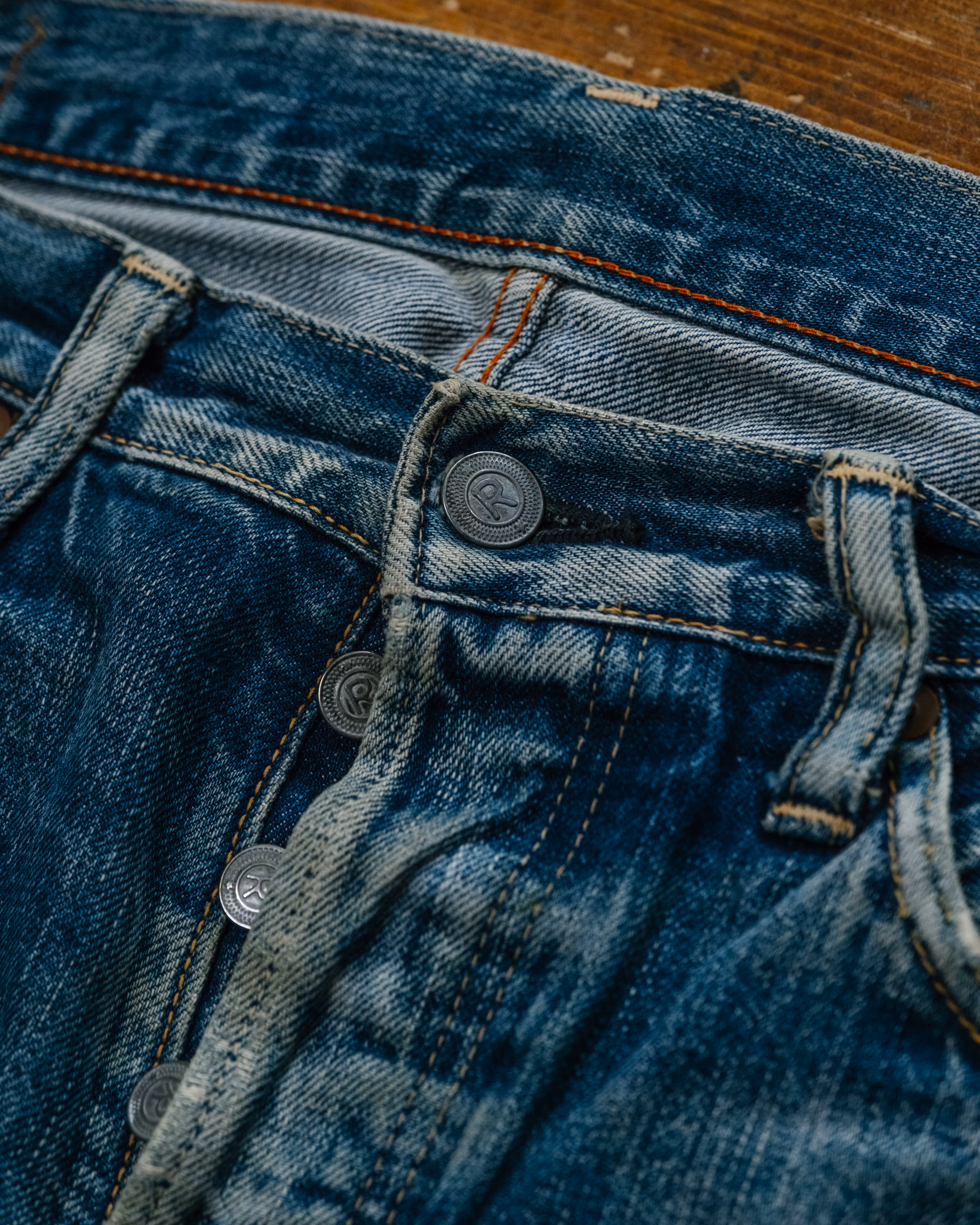 45rpm Japanese Selvedge Denim hard fade detail 17