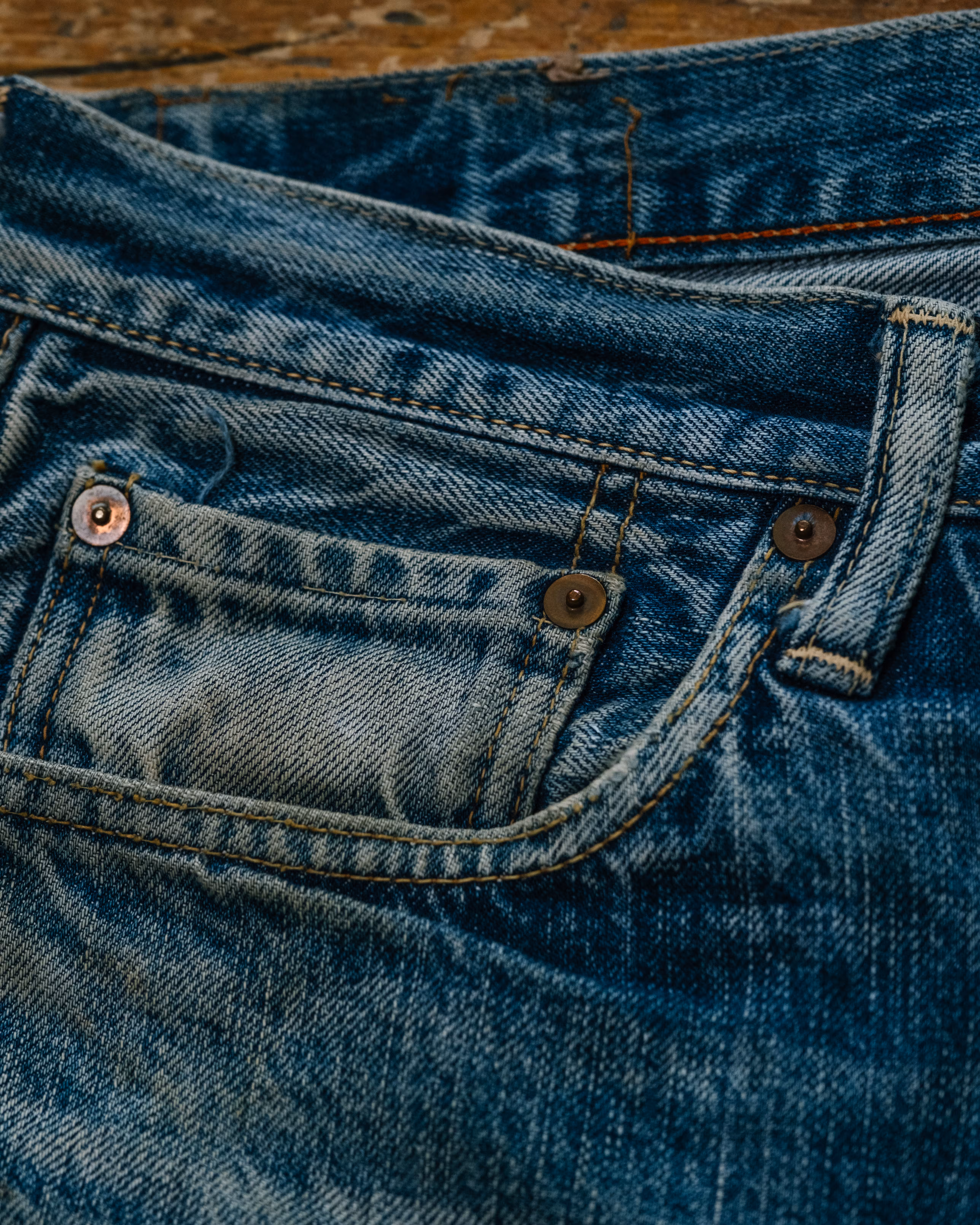 45rpm Japanese Selvedge Denim hard fade detail 15