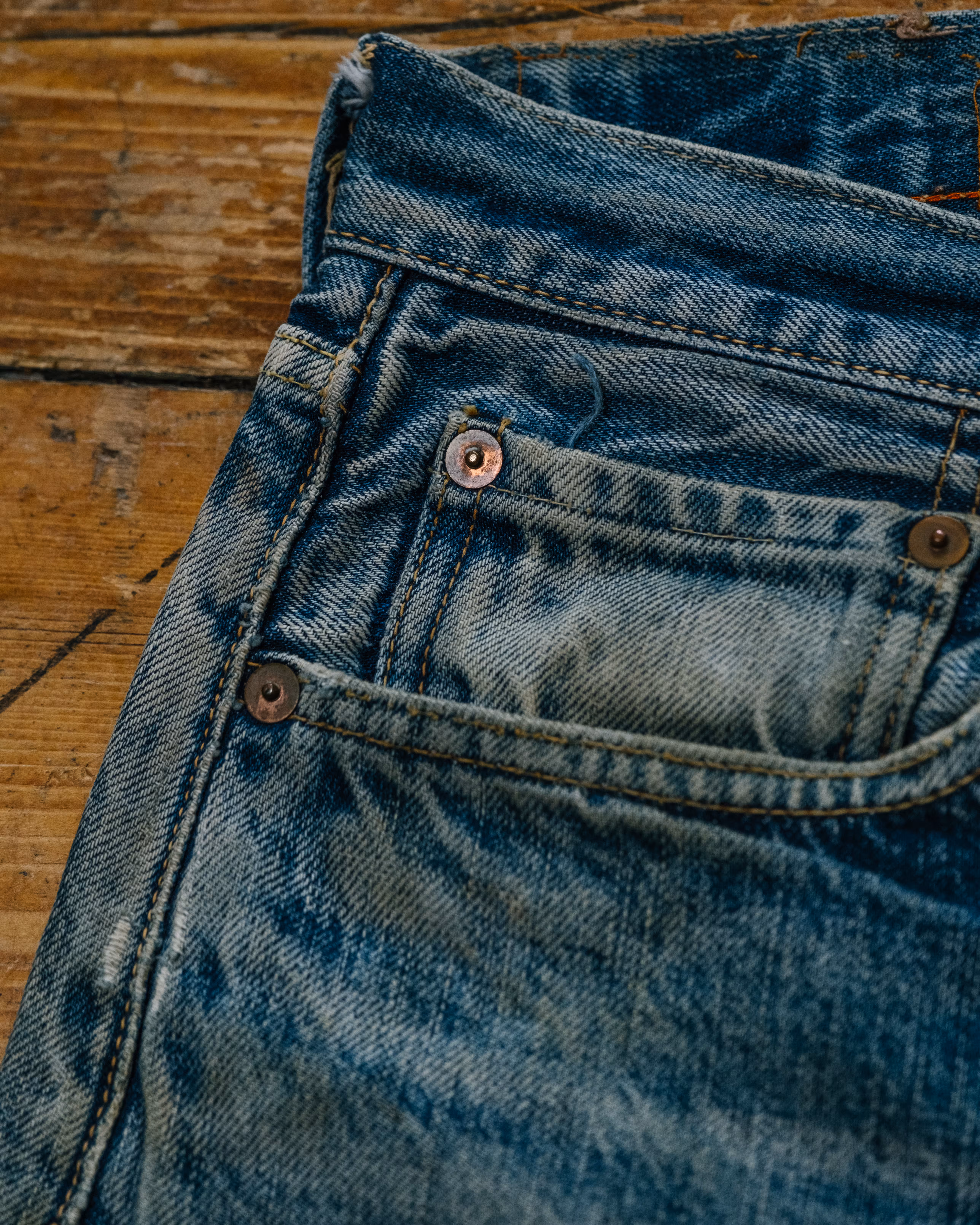 45rpm Japanese Selvedge Denim hard fade detail 14