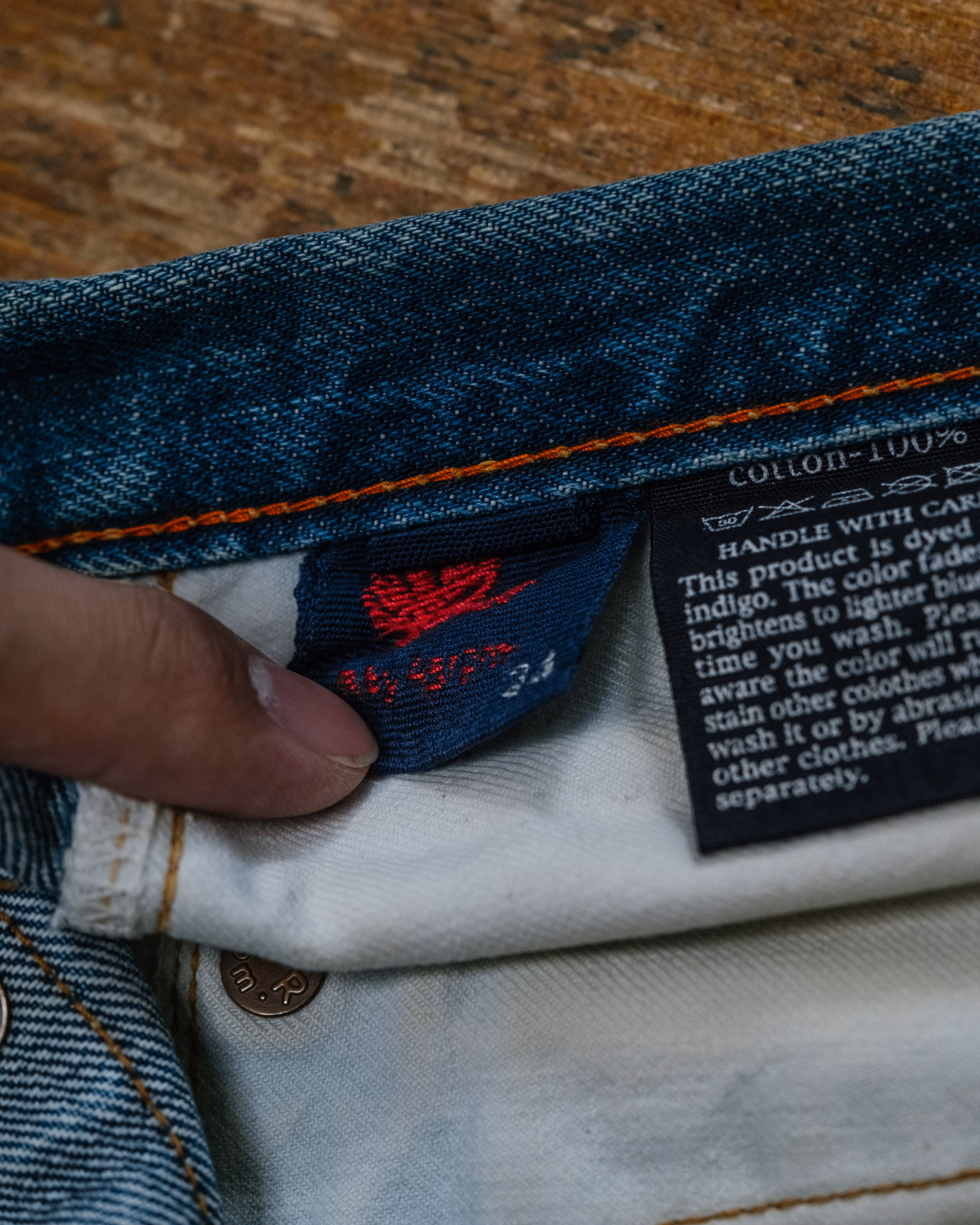 45rpm Japanese Selvedge Denim hard fade detail 10