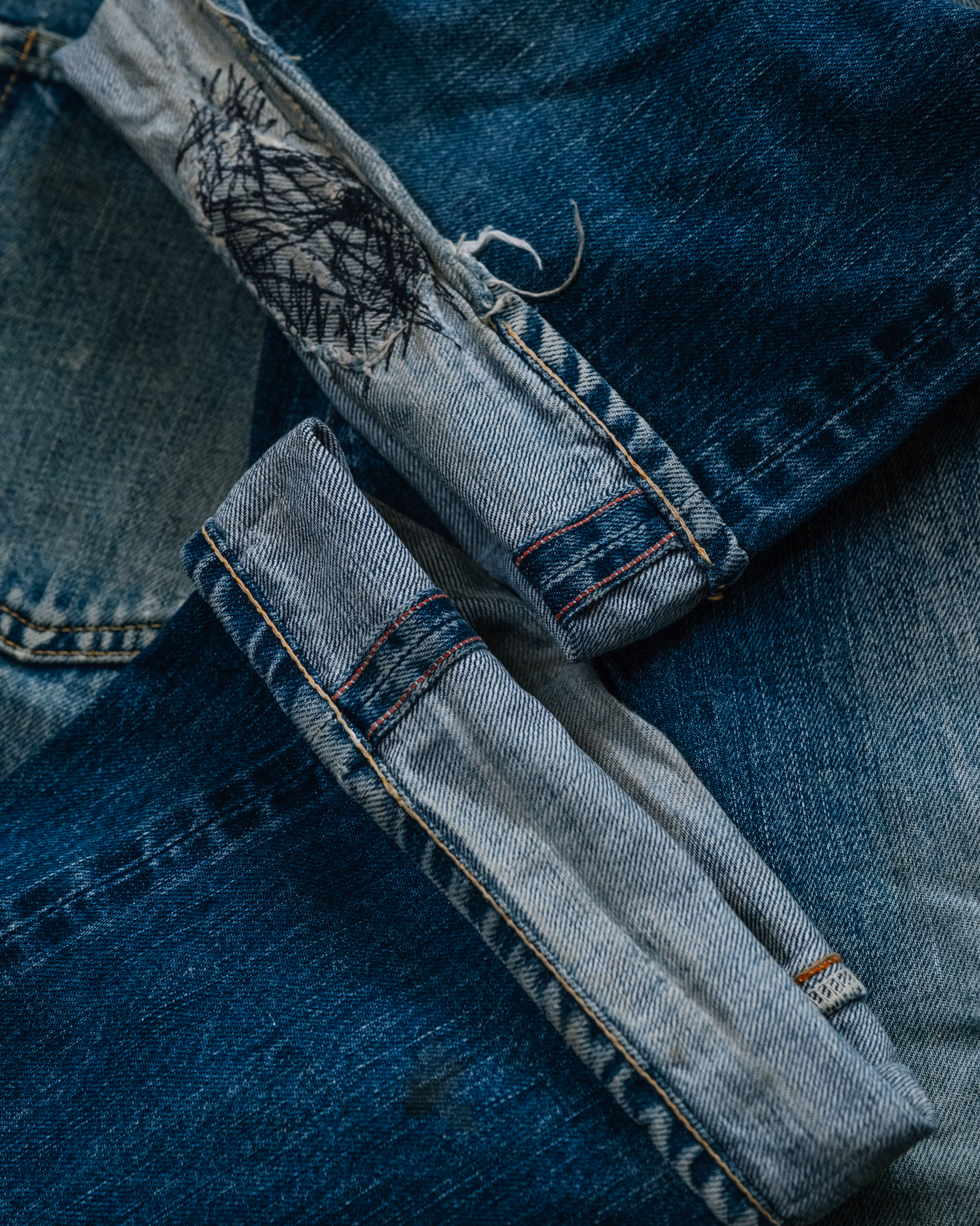 45rpm Japanese Selvedge Denim hard fade detail 1